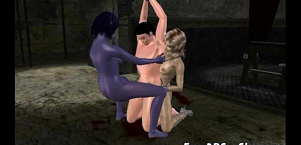  Two 3D alien babes getting fucked hard by a stud